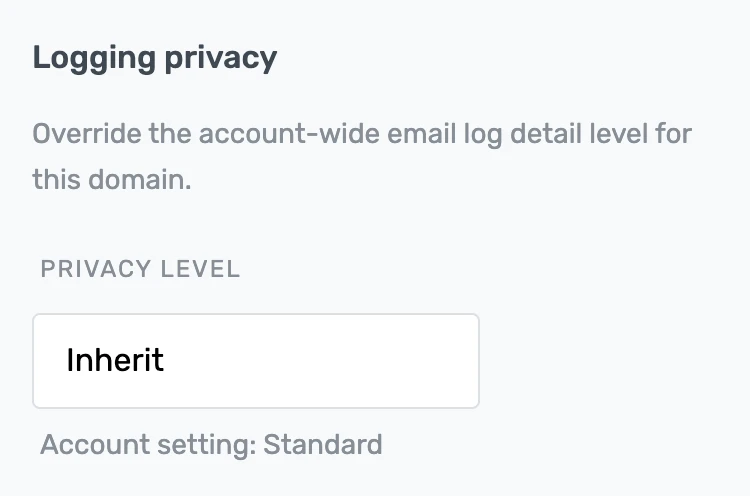 The Logging privacy dropdown in ImprovMX domain settings, set to Inherit